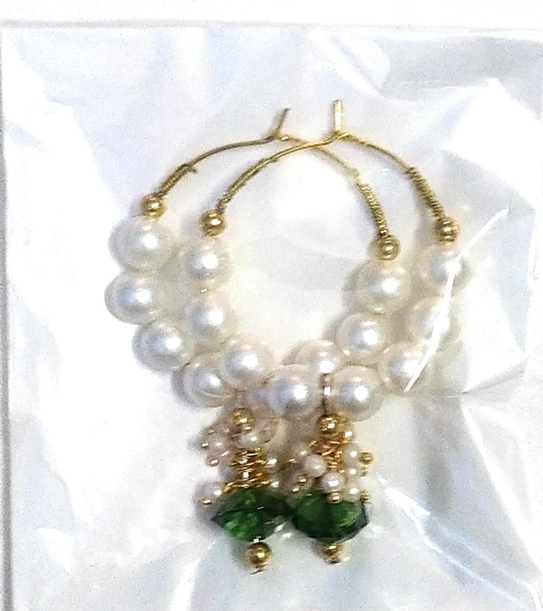 NIBRAS Pearl Seed Beads Dangling Hoop Earrings -  B09JGKYYTS, 9 gm, 6.5cm x 4cm x 1cm